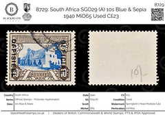 8729: South Africa SGO29 (A) 10s Blue & Sepia 1940 MiD65 Used C£23, view 1