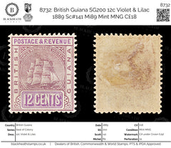 8732: British Guiana SG200 12c Violet & Lilac 1889 Sc#141 Mi89 Mint MNG C£18, view 1