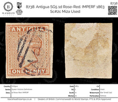 8738: Antigua SG5 1d Rose-Red. IMPERF 1863 Sc#2c Mi2a Used, view 1