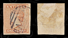 8738: Antigua SG5 1d Rose-Red. IMPERF 1863 Sc#2c Mi2a Used, view 2