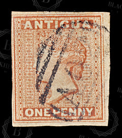 8738: Antigua SG5 1d Rose-Red. IMPERF 1863 Sc#2c Mi2a Used, view 3