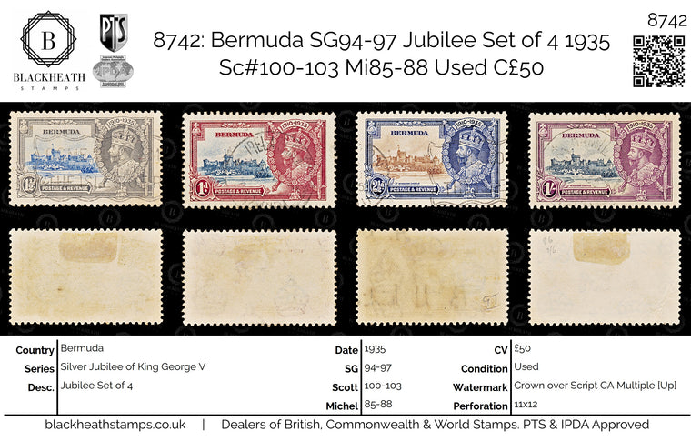 8742: Bermuda SG94-97 Jubilee Set of 4 1935 Sc#100-103 Mi85-88 Used C£50, image 1