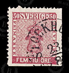 8743: Sweden SG11a 50ore Carmine rose 1865 Sc#12 Mi12a Filler C£110, view 3