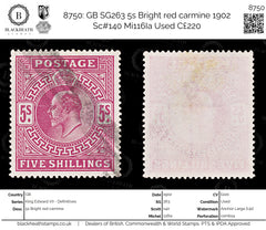 8750: GB SG263 5s Bright red carmine 1902 Sc#140 Mi116Ia Used C£220, view 1