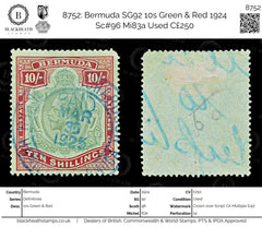 8752: Bermuda SG92 10s Green & Red 1924 Sc#96 Mi83a Used C£250, view 1