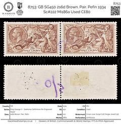 8753: GB SG450 2s6d Brown. Pair. Pefin 1934 Sc#222 Mi186a Used C£80, view 1