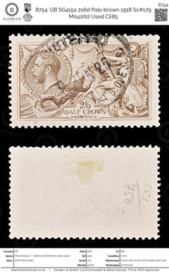 8754: GB SG415a 2s6d Pale brown 1918 Sc#179 Mi141IIId Used C£85, view 1