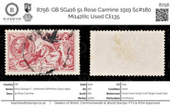 8756: GB SG416 5s Rose Carmine 1919 Sc#180 Mi142IIIc Used C£135, view 1