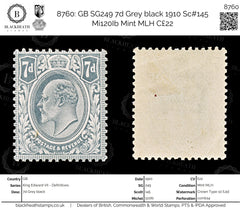 8760: GB SG249 7d Grey black 1910 Sc#145 Mi120Ib Mint MLH C£22, view 1