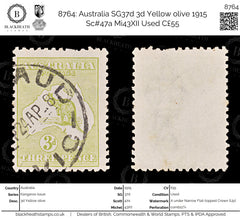 8764: Australia SG37d 3d Yellow olive 1915 Sc#47a Mi43XII Used C£55, view 1