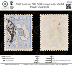 8766: Australia SG9 6d Ultramarine 1913 Sc#8 Mi11IIX Used C£20, view 1