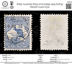 8769: Australia SG25 2½d Indigo 1915 Sc#39 Mi22IIX Used C£32, view 1