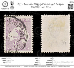 8771: Australia SG39 9d Violet 1916 Sc#50a Mi46XII Used C£11, view 1