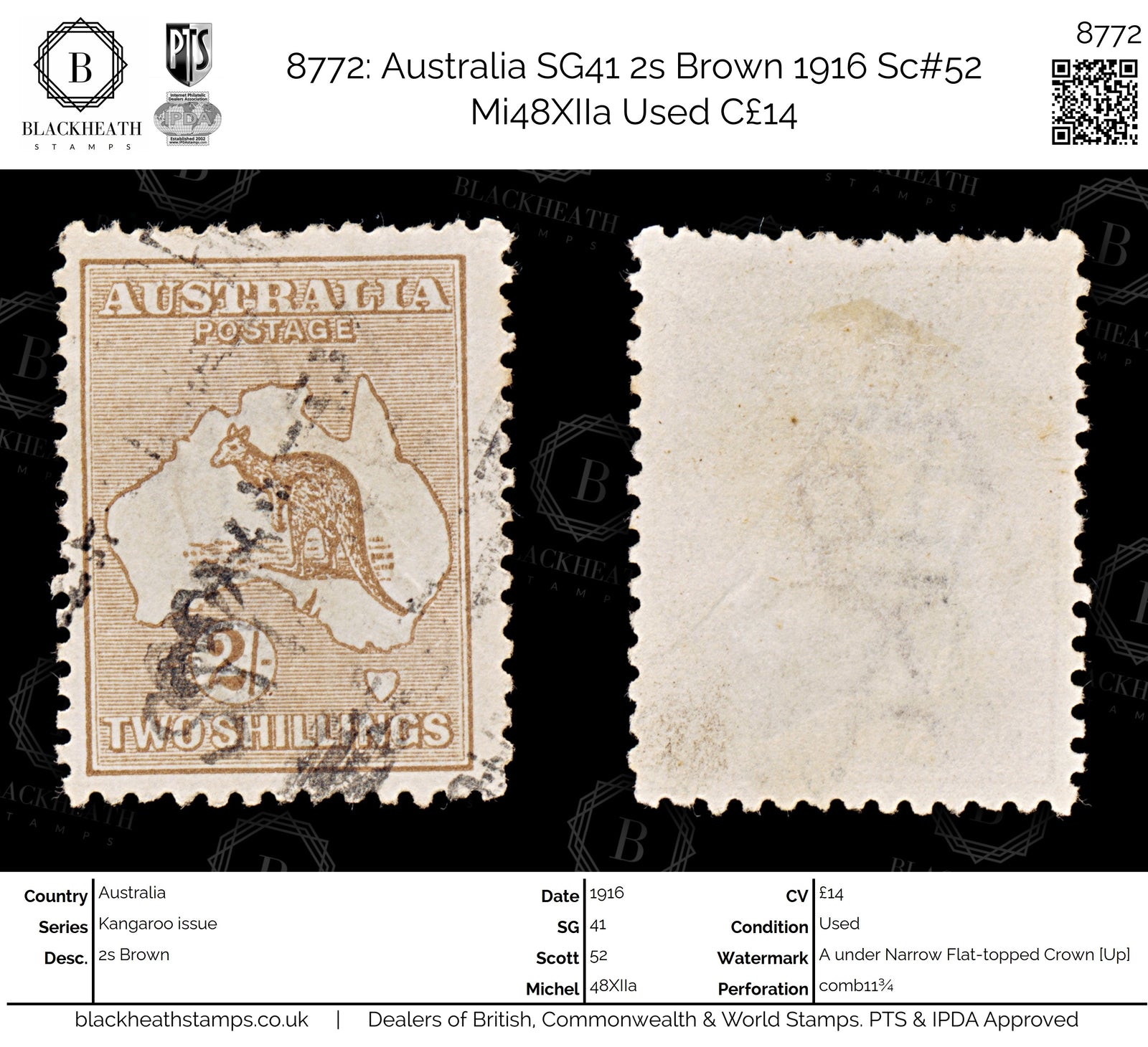 8772: Australia SG41 2s Brown 1916 Sc#52 Mi48XIIa Used C£14