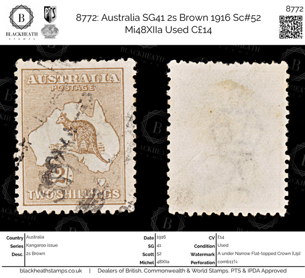 8772: Australia SG41 2s Brown 1916 Sc#52 Mi48XIIa Used C£14