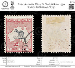 8774: Australia SG114 £2 Black & Rose 1930 Sc#102 Mi88 Used C£750, view 1