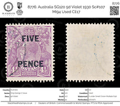 8776: Australia SG120 5d Violet 1930 Sc#107 Mi94 Used C£17, view 1