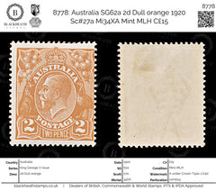 8778: Australia SG62a 2d Dull orange 1920 Sc#27a Mi34XA Mint MLH C£15, view 1