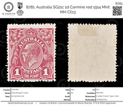 8781: Australia SG21c 1d Carmine red 1914 Mint MH C£13, view 1