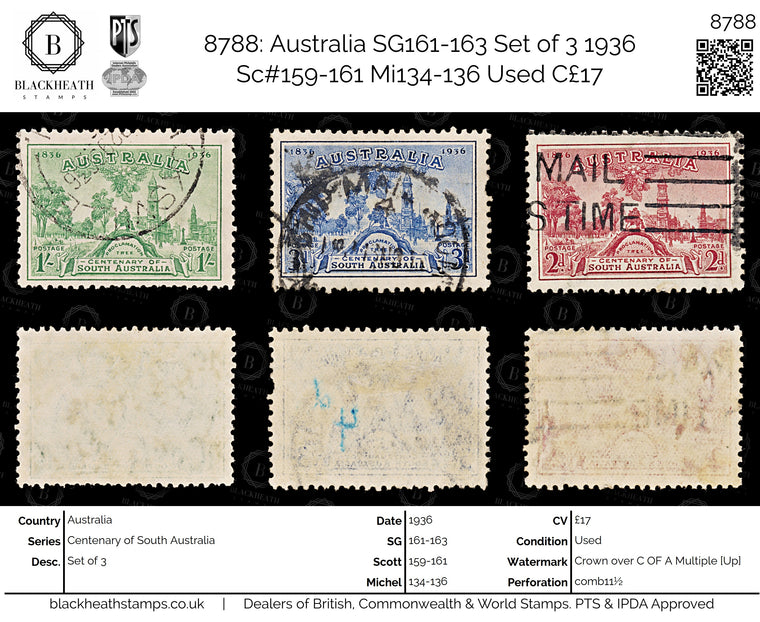 8788: Australia SG161-163 Set of 3 1936 Sc#159-161 Mi134-136 Used C£17, image 1
