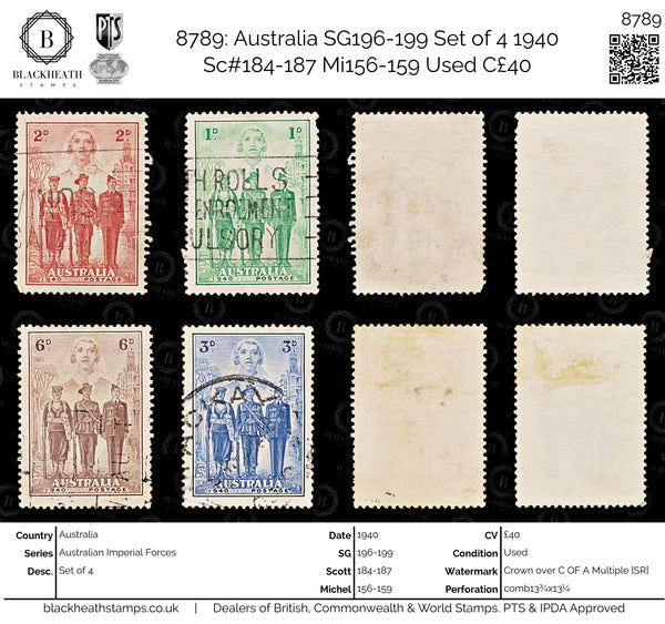 8789: Australia SG196-199 Set of 4 1940 Sc#184-187 Mi156-159 Used C£40