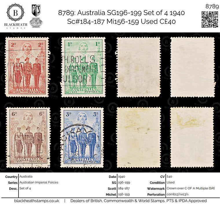 8789: Australia SG196-199 Set of 4 1940 Sc#184-187 Mi156-159 Used C£40, image 1