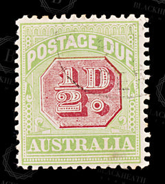 8791: Australia SGD63 ½d Green & Pink 1909 Sc#J39 MiP31Ax Used C£32, view 3
