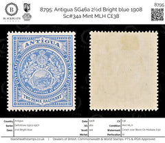 8795: Antigua SG46a 2½d Bright blue 1908 Sc#34a Mint MLH C£38, view 1