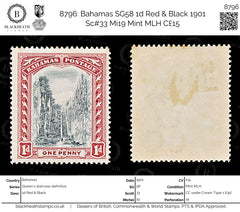 8796: Bahamas SG58 1d Red & Black 1901 Sc#33 Mi19 Mint MLH C£15, view 1