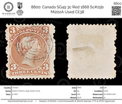 8800: Canada SG49 3c Red 1868 Sc#25b Mi20zA Used C£38, view 1