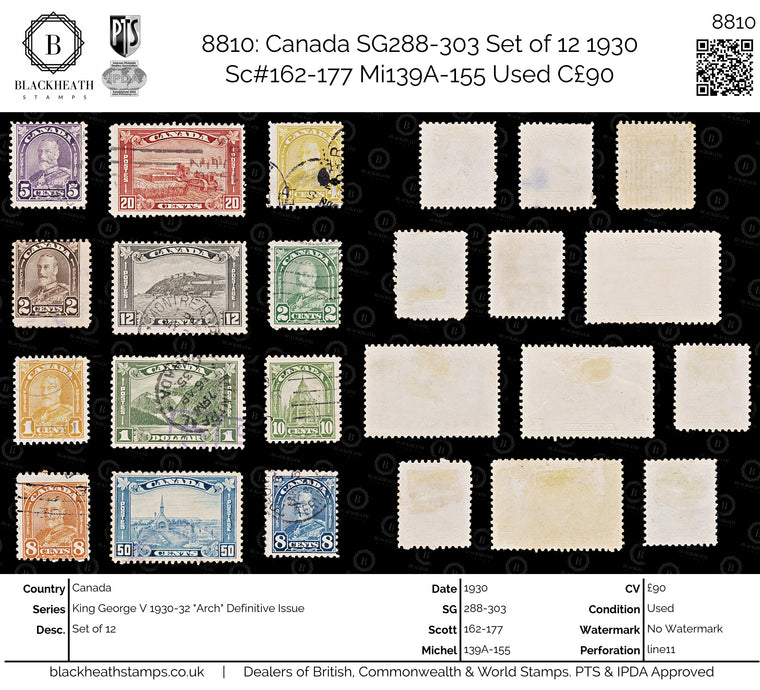 8810: Canada SG288-303 Set of 12 1930 Sc#162-177 Mi139A-155 Used C£90, image 1