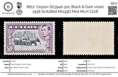 8817: Ceylon SG394b 50c Black & Dark violet 1938 Sc#286d Mi239D Mint MLH C£28, view 1