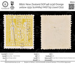 8820: New Zealand SGF146 1s3d Orange yellow 1931 Sc#AR47 MiST29 Used C£22, view 1