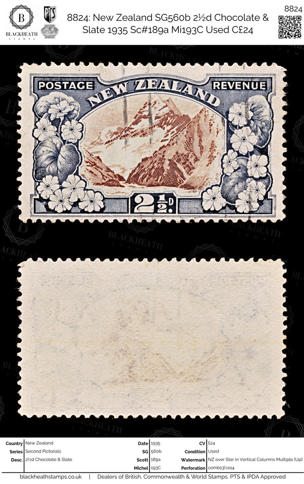 8824: New Zealand SG560b 2½d Chocolate & Slate 1935 Sc#189a Mi193C Used C£24