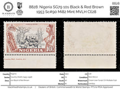 8828: Nigeria SG79 10s Black & Red Brown 1953 Sc#90 Mi82 Mint MVLH C£28, view 1