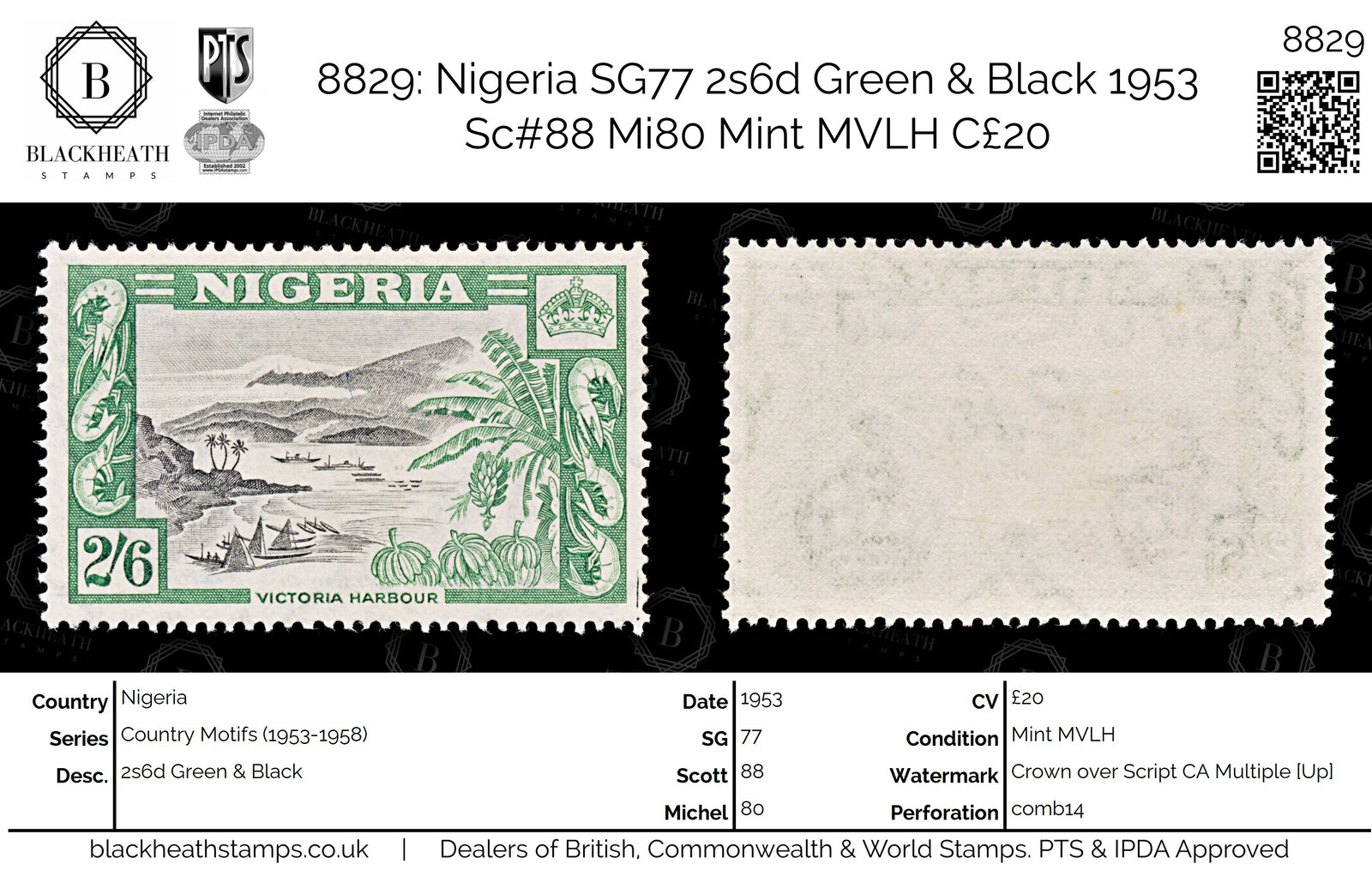 8829: Nigeria SG77 2s6d Green & Black 1953 Sc#88 Mi80 Mint MVLH C£20