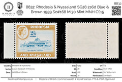 8832: Rhodesia & Nyasaland SG28 2s6d Blue & Brown 1959 Sc#168 Mi30 Mint MNH C£15, view 1