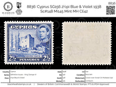 8836: Cyprus SG156 2½pi Blue & Violet 1938 Sc#148 Mi145 Mint MH C£42, view 1