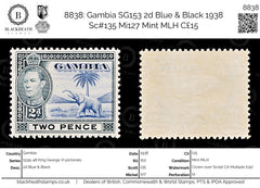 8838: Gambia SG153 2d Blue & Black 1938 Sc#135 Mi127 Mint MLH C£15, view 1