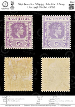 8842: Mauritius SG255 5c Pale Lilac & Deep Lilac 1938 Mint MLH C£18, view 1