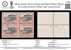8843: South Africa SG35a 3d Red & Black. Block of 4 1930 Sc#27c Mi31C-32C Used C£170, view 1