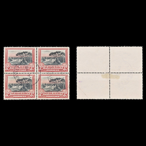 8843: South Africa SG35a 3d Red & Black. Block of 4 1930 Sc#27c Mi31C-32C Used C£170