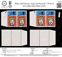 8847: GB SG713c-713p 3d Missing T. Phos & Ord 1966 Mint MNH C£70, view 1