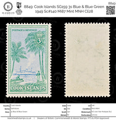 8849: Cook Islands SG159 3s Blue & Blue Green 1949 Sc#140 Mi87 Mint MNH C£28, view 1