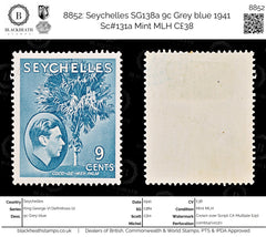 8852: Seychelles SG138a 9c Grey blue 1941 Sc#131a Mint MLH C£38, view 1