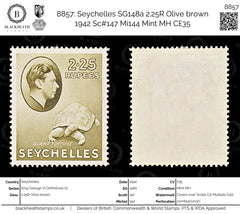 8857: Seychelles SG148a 2.25R Olive brown 1942 Sc#147 Mi144 Mint MH C£35, view 1