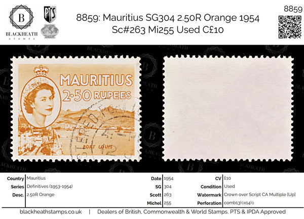 8859: Mauritius SG304 2.50R Orange 1954 Sc#263 Mi255 Used C£10
