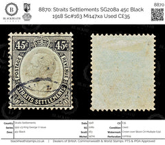 8870: Straits Settlements SG208a 45c Black 1918 Sc#163 Mi147xa Used C£35, view 1