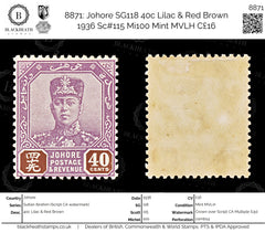 8871: Johore SG118 40c Lilac & Red Brown 1936 Sc#115 Mi100 Mint MVLH C£16, view 1