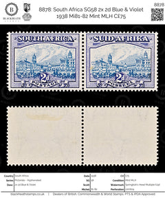8878: South Africa SG58 2x 2d Blue & Violet 1938 Mi81-82 Mint MLH C£75, view 1